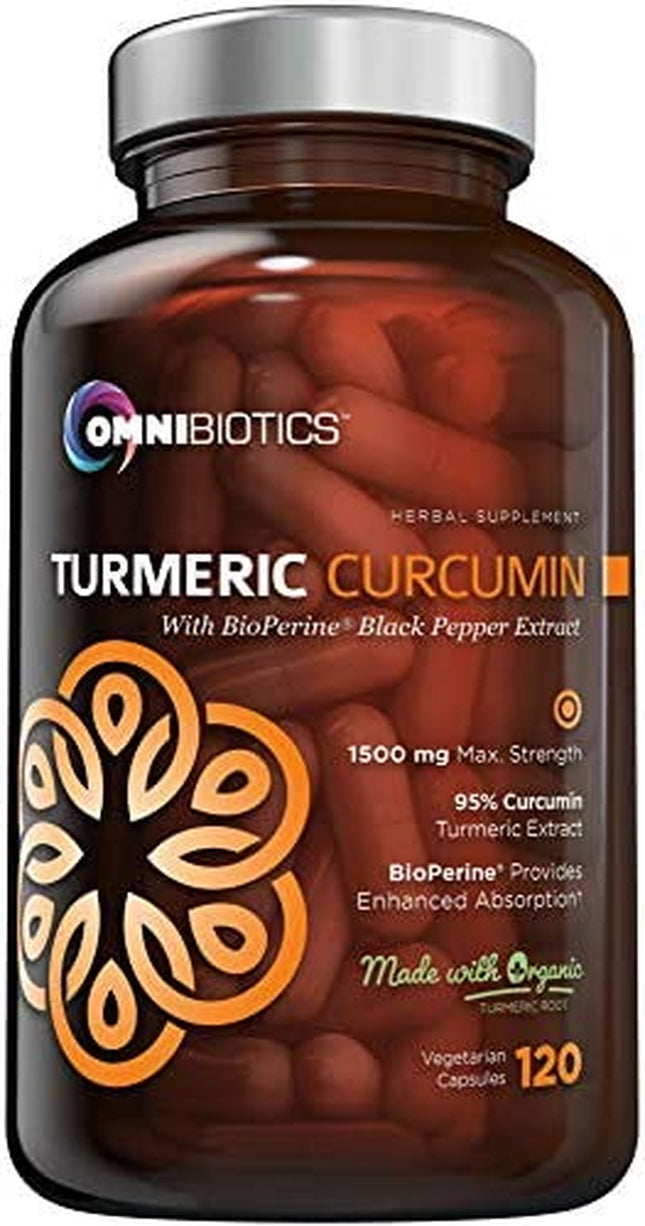 Organic Turmeric Curcumin Supplement 1500Mg with Bioperine | 95% Standardized Curcuminoid Extract & Organic Root Powder with Piperine Black Pepper Fruit (10Mg), 120 Vegetarian Capsules