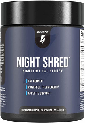 Innosupps Night Shred | Night Time Fat Burner and Natural Sleep Support | Ashwaganda, 5-HTP, CLA, Melatonin | Appetite Suppressant | Weight Loss Support (60 Vegetarian Capsules)