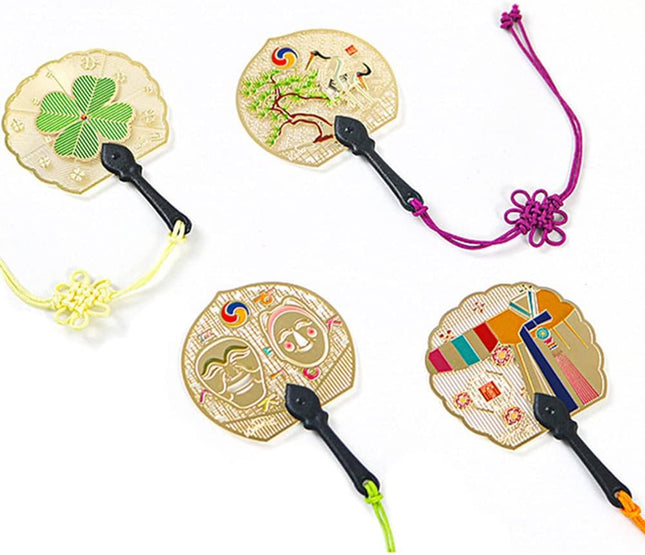 Korean Traditional 24K Gold-Plated Hand Fan Bookmark & Magnet 4Pcs Random Gift