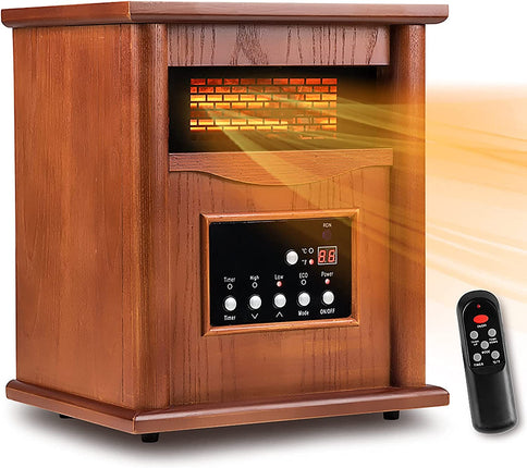 Electric Infrared Space Heater, Quartz Heater for Indoor Use, Tip-Over & Overheat Protection with Remote Control, 3 Heat Settings, 12H Timer, 1500W for Large Room Basement Heating