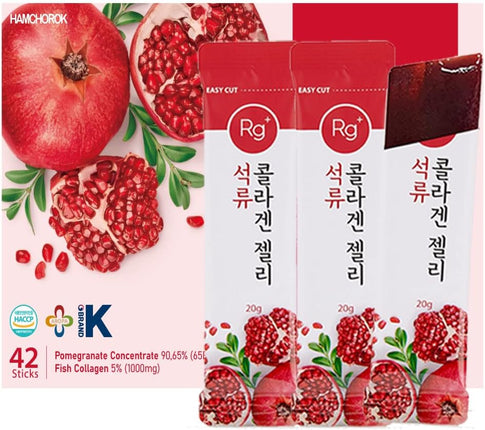 HAMCHOROK Rg+ Anti-Aging Korean-Beauty Pomegranate Collagen Jelly +Vitamin C&E 20G X42 Stick/ + Ginseng Concentrate for Immune Support, Skin, Hair, Nail & Joint (42)