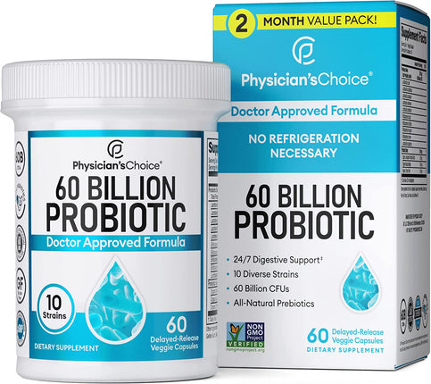 Physician'S CHOICE Probiotics 60 Billion CFU - 10 Strains + Organic Prebiotics - Immune, Digestive & Gut Health - Supports Occasional Constipation, Diarrhea, Gas & Bloating - for Women & Men - 60Ct