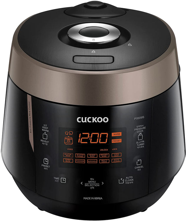 CUCKOO CRP-P0609S | 6-Cup (Uncooked) Pressure Rice Cooker | 12 Menu Options: Quinoa, Nu Rung Ji, Gaba/Brown Rice & More, Made in Korea | Black/Copper